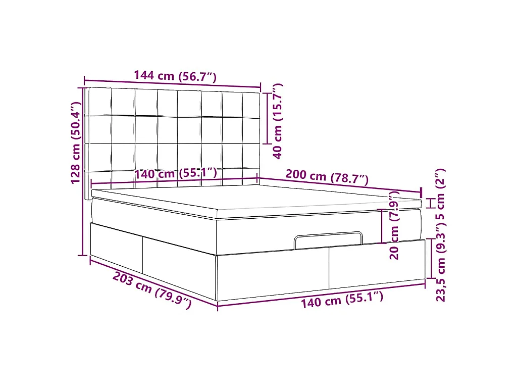 Struttura Letto Pouf con Materassi Rosa 140x200 cm in Velluto