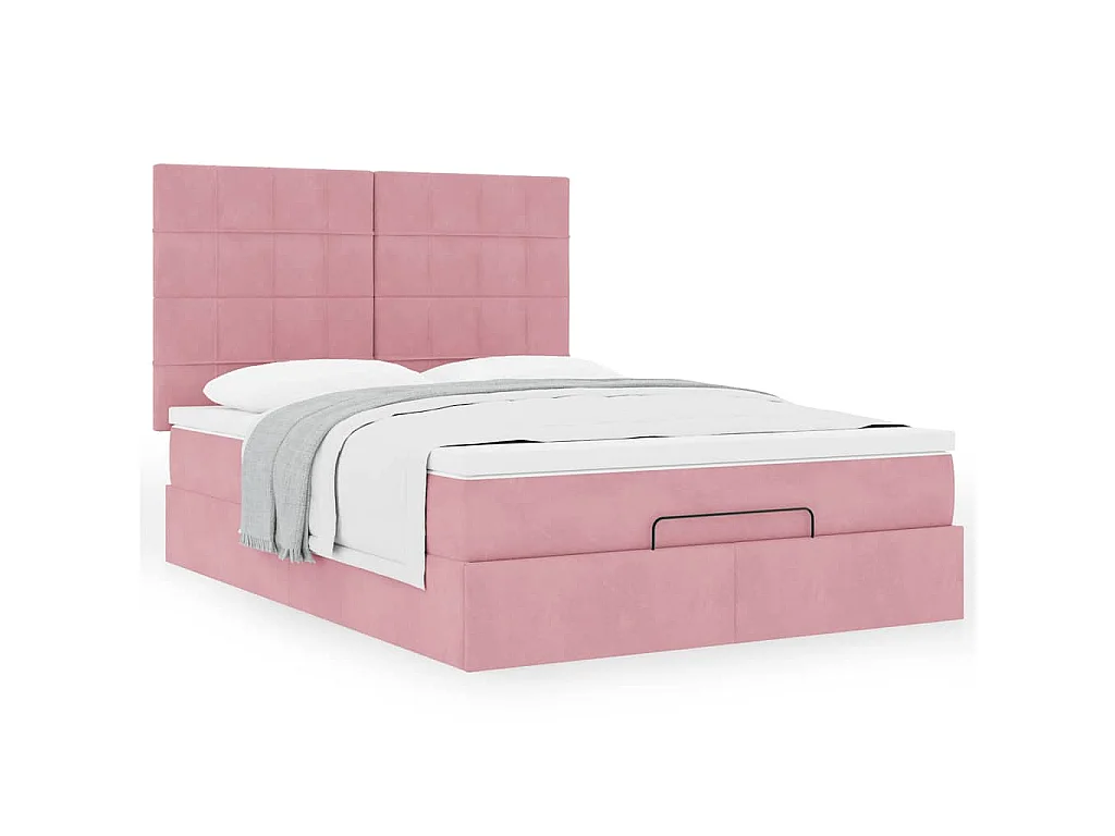 Struttura Letto Pouf con Materassi Rosa 140x200 cm in Velluto