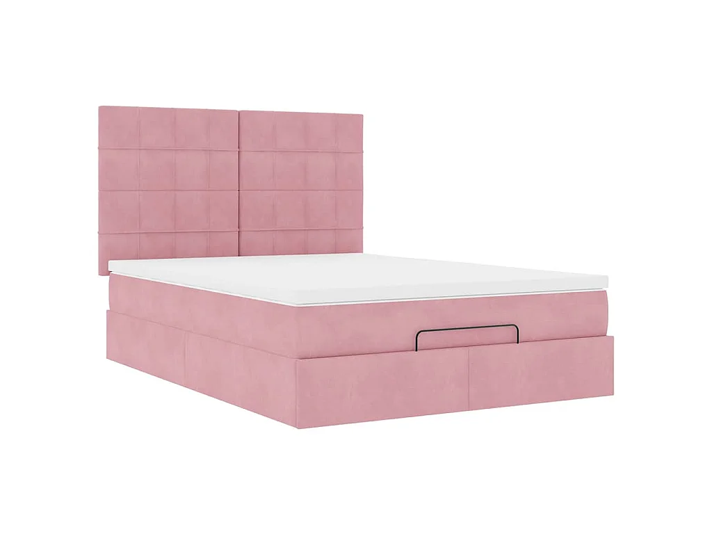 Struttura Letto Pouf con Materassi Rosa 140x200 cm in Velluto
