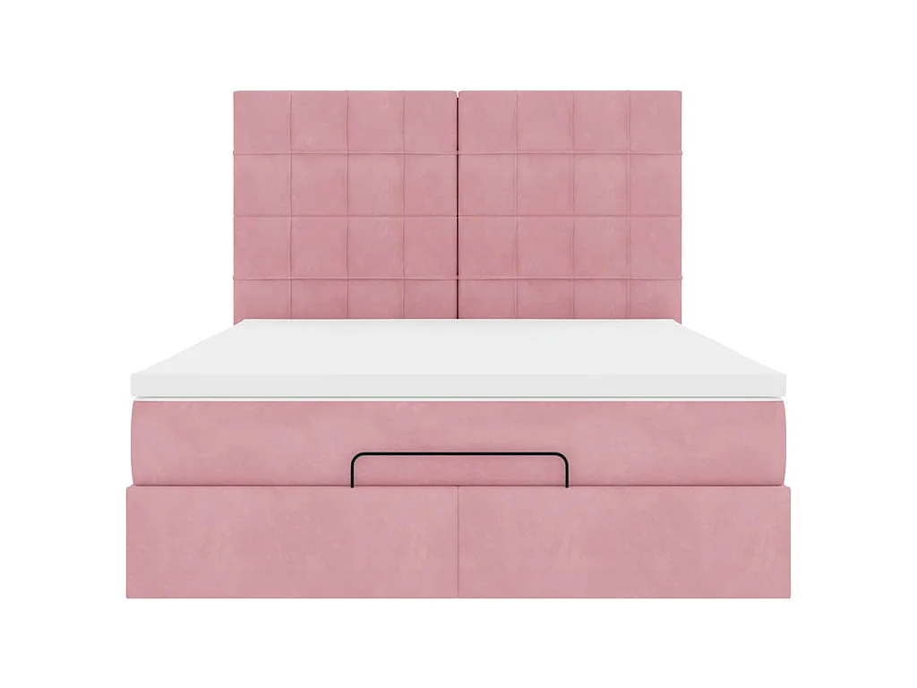 Struttura Letto Pouf con Materassi Rosa 140x200 cm in Velluto