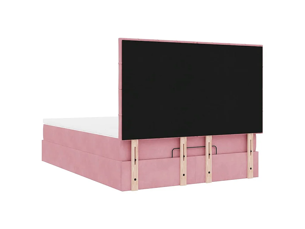Struttura Letto Pouf con Materassi Rosa 140x200 cm in Velluto
