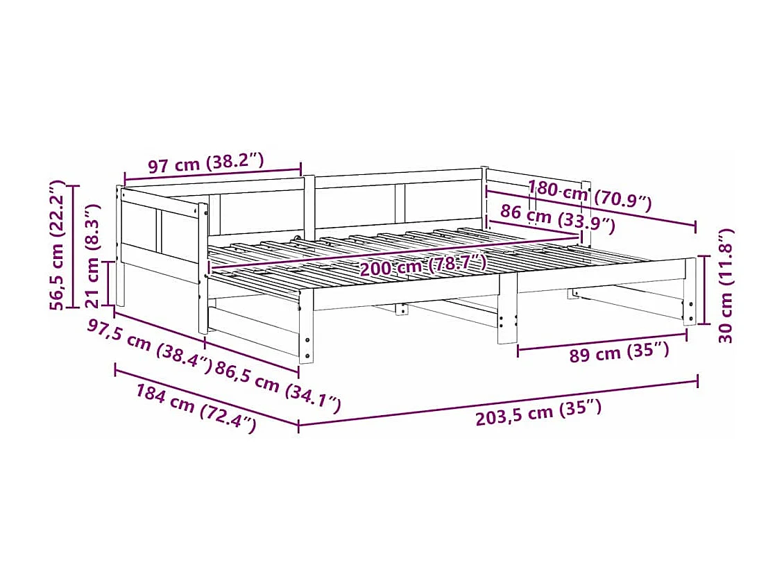 Ausziehbares Tagesbett Braun 203,5 x 184 x 56,5 cm