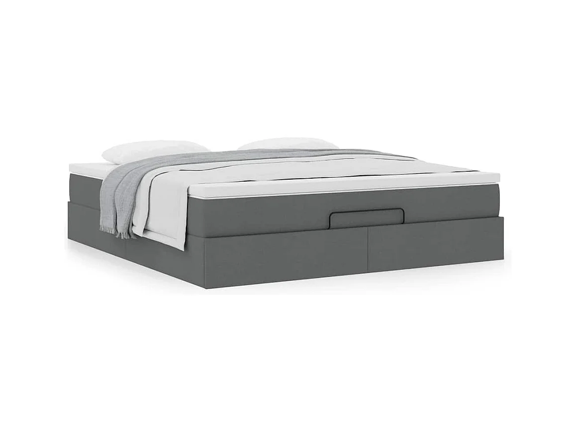 Cadre de lit ottoman avec matelas gris foncé 160x200cm tissu