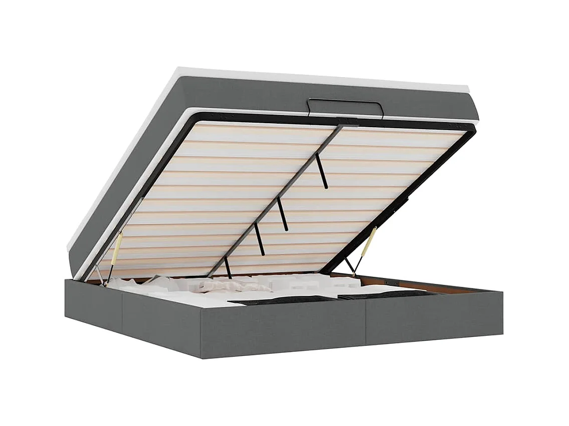 Cadre de lit ottoman avec matelas gris foncé 160x200cm tissu