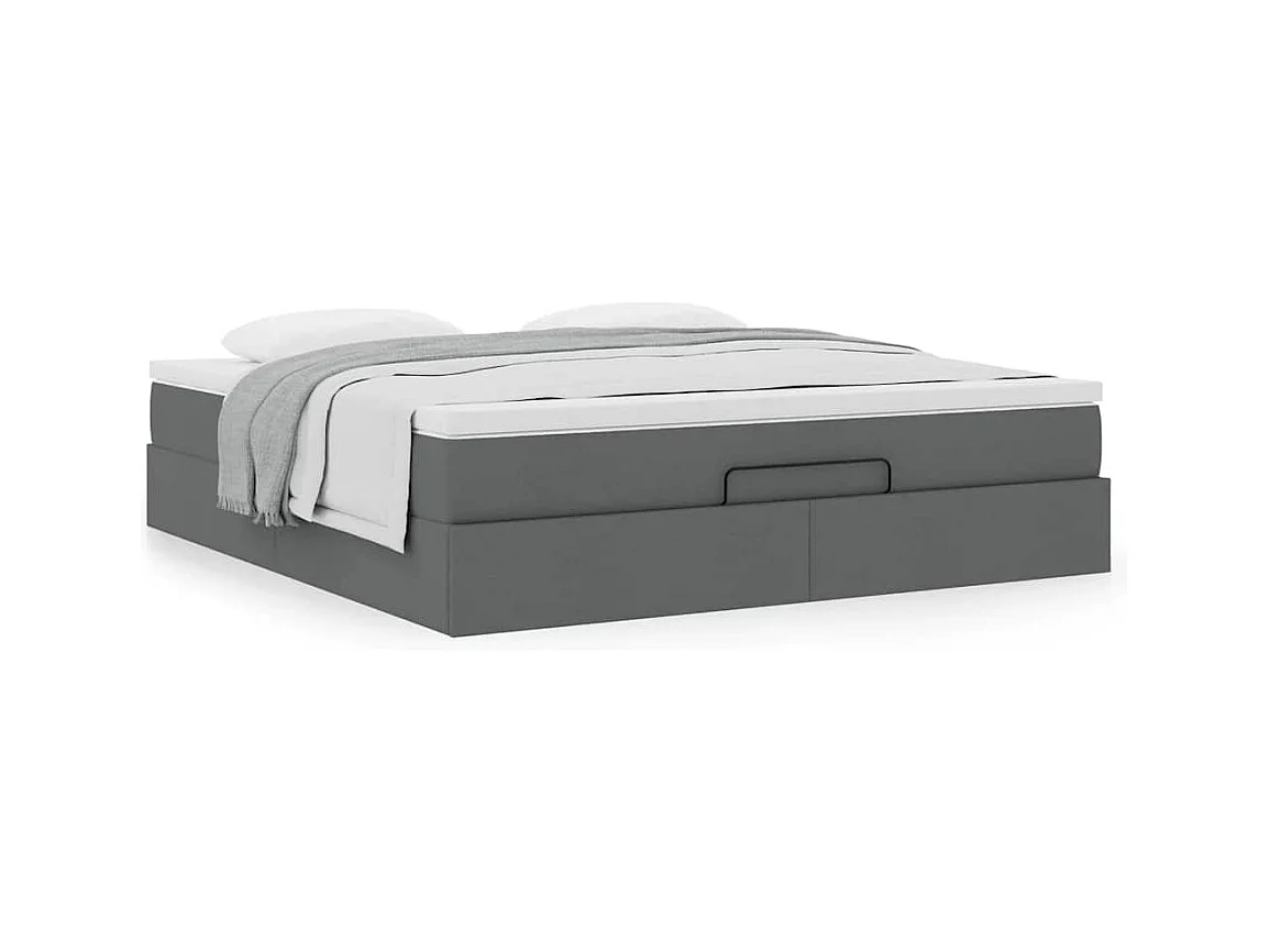 Cadre de lit ottoman avec matelas gris foncé 160x200cm tissu
