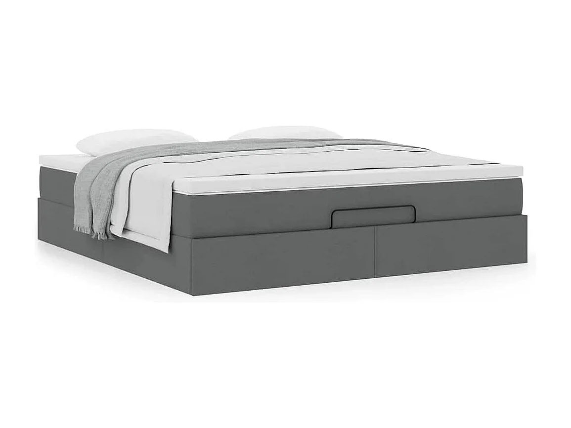 Estrutura de cama otomana com colchão tecido cinzento escuro