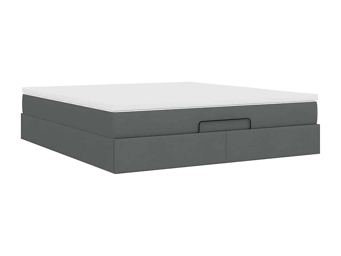 Estrutura de cama otomana com colchão tecido cinzento escuro