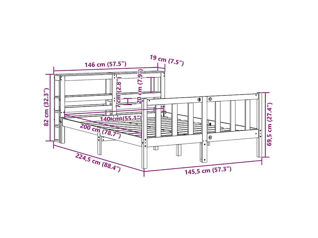 Bedframe zonder matras massief grenenhout 140x200 cm