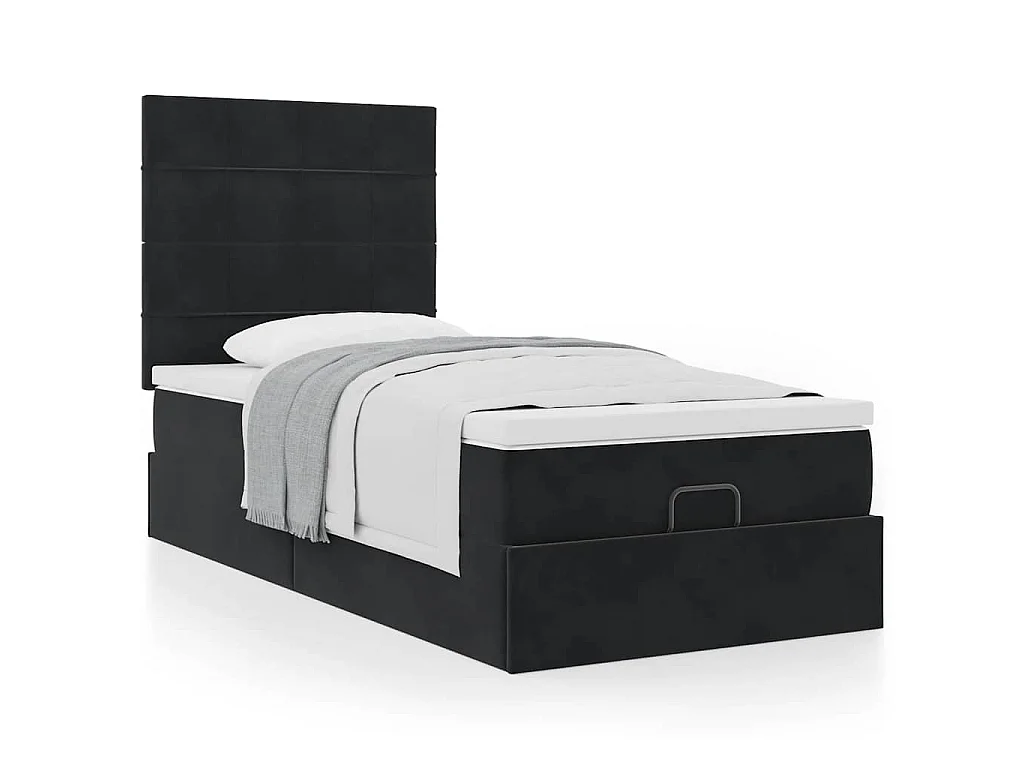 Ottoman-Bett mit Matratzen Schwarz 100x200 cm Samt
