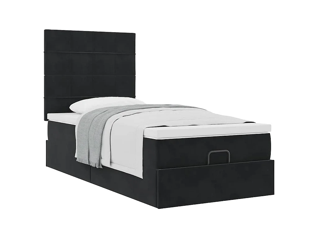 Ottoman-Bett mit Matratzen Schwarz 100x200 cm Samt