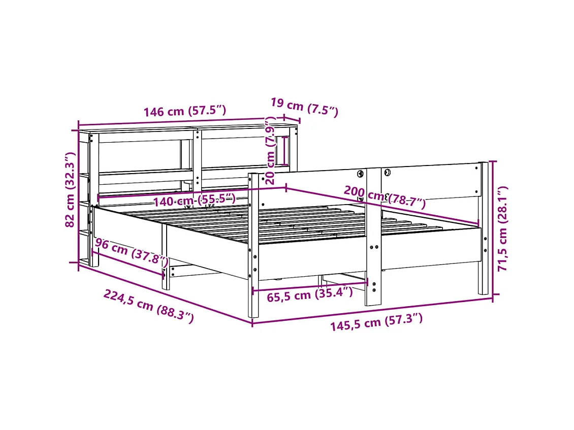 Cadre de lit sans matelas blanc 140x200 cm bois de pin massif