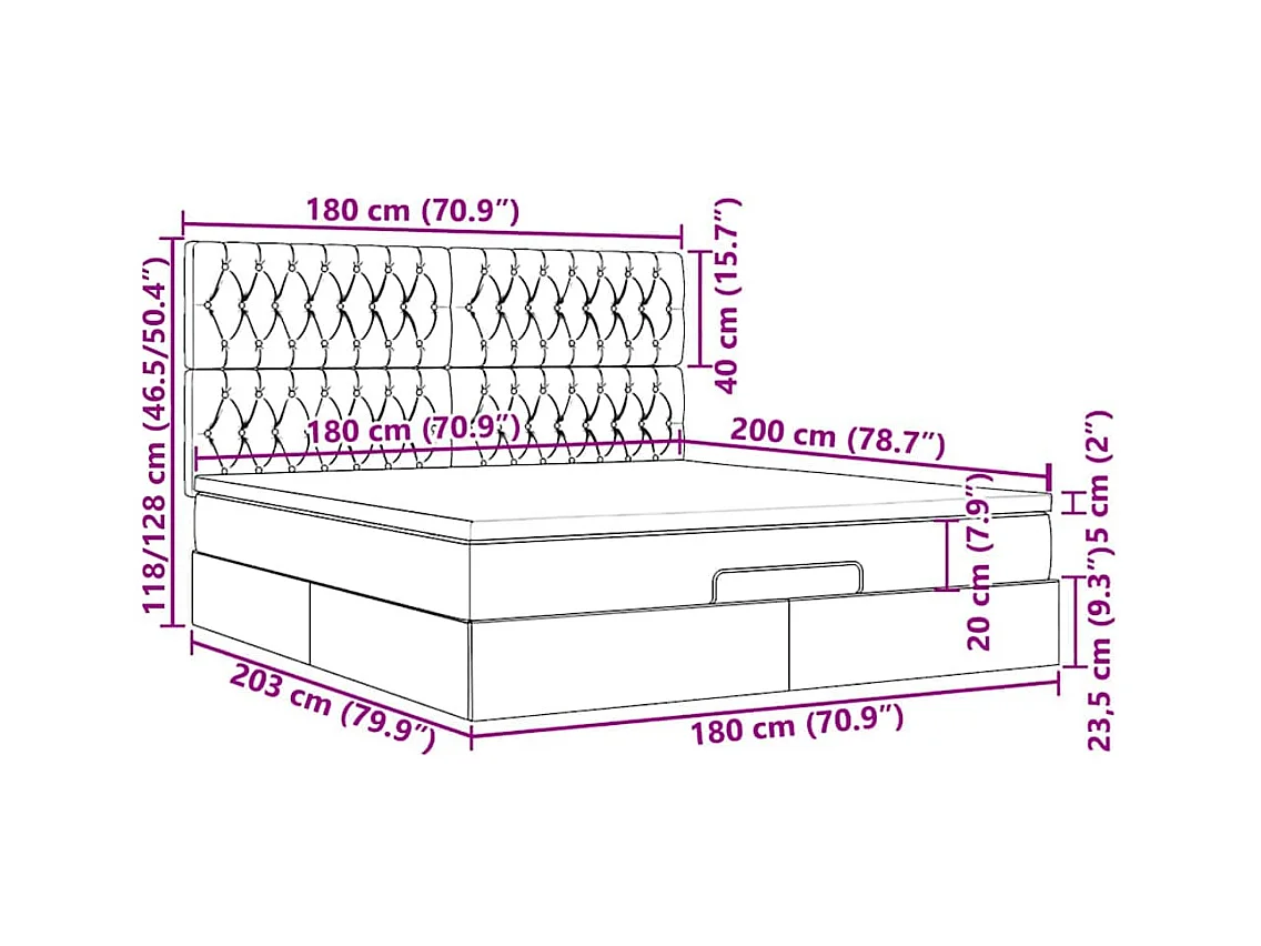 Cadre de lit ottoman avec matelas gris foncé 180x200 cm tissu