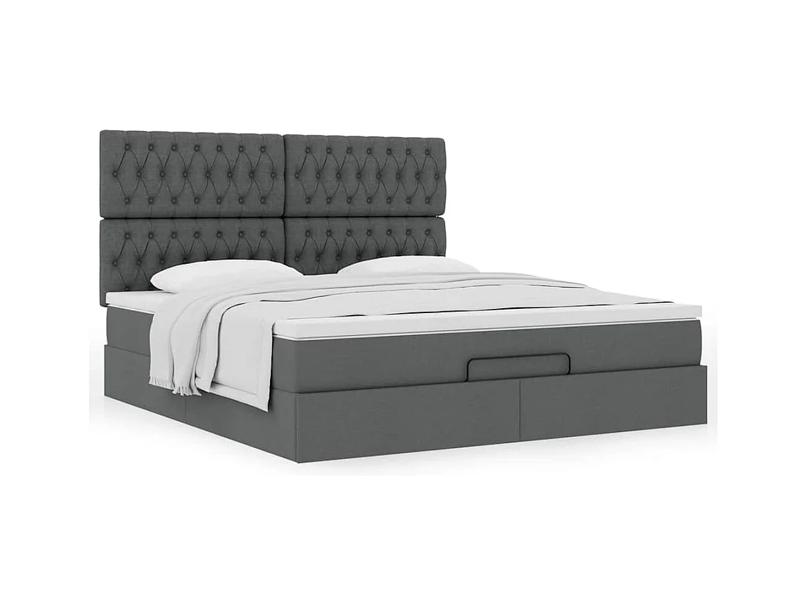 Cadre de lit ottoman avec matelas gris foncé 180x200 cm tissu