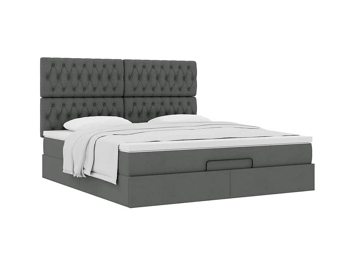Cadre de lit ottoman avec matelas gris foncé 180x200 cm tissu