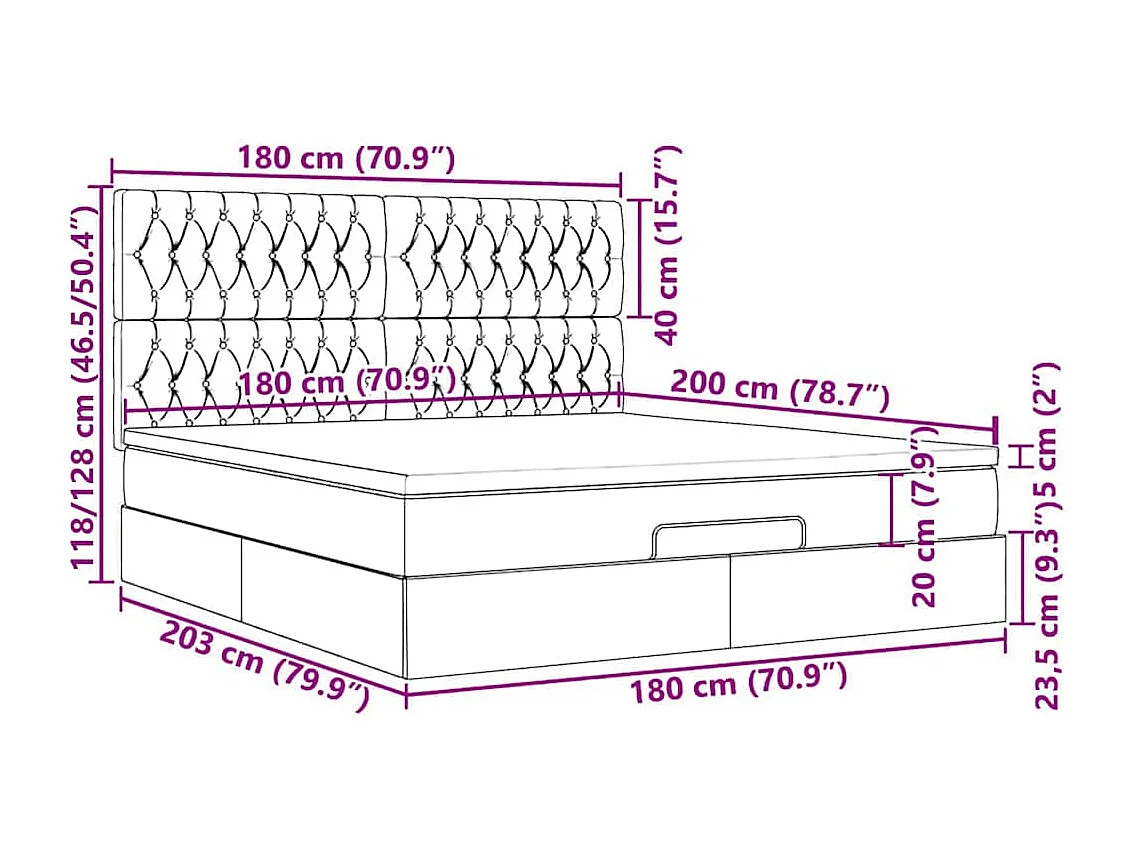 Ottoman-Bett mit Matratze Dunkelgrau 180x200 cm Stoff