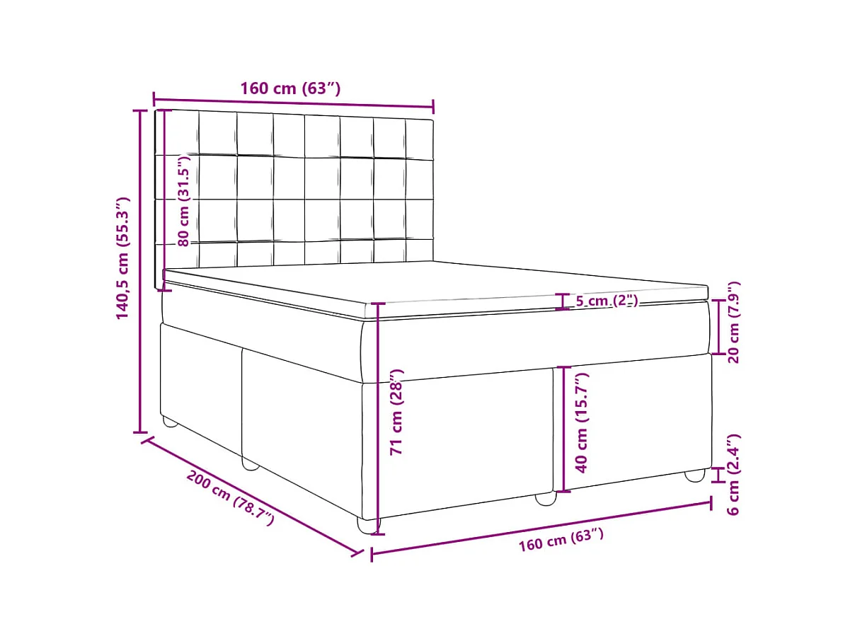 Boxspringbett mit Matratze Schwarz 160x200 cm Stoff