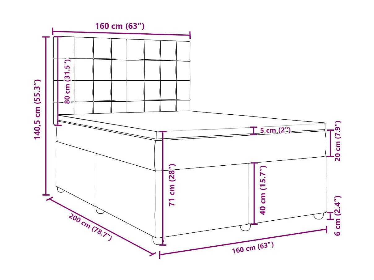 Boxspringbett mit Matratze Schwarz 160x200 cm Stoff