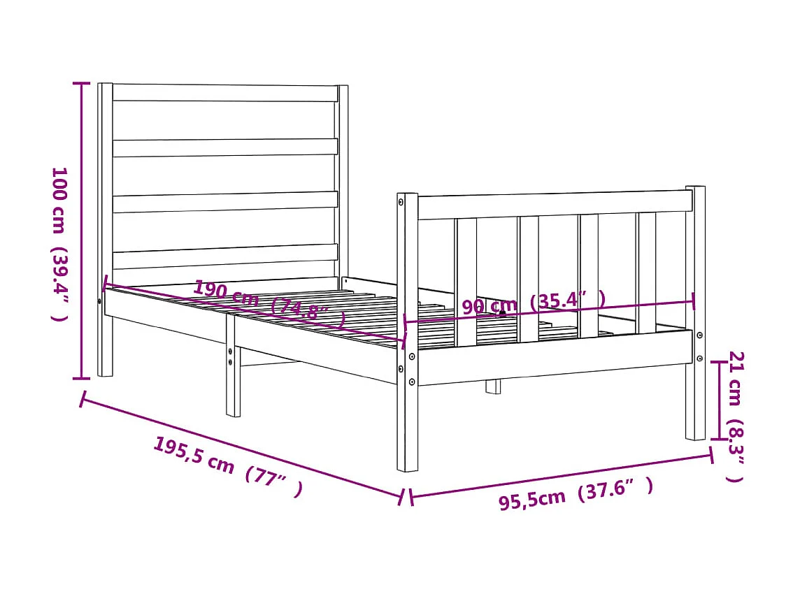 Cadre de lit sans matelas 90x190 cm bois de pin massif