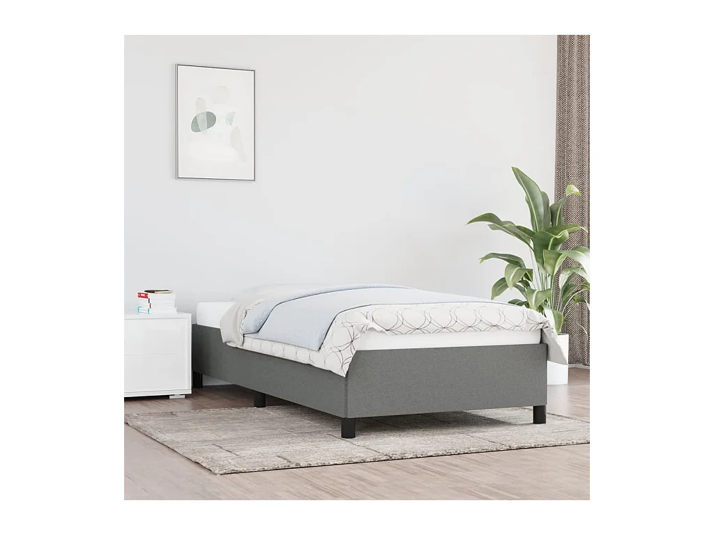 Cadre de lit sans matelas gris foncé 100x200 cm tissu