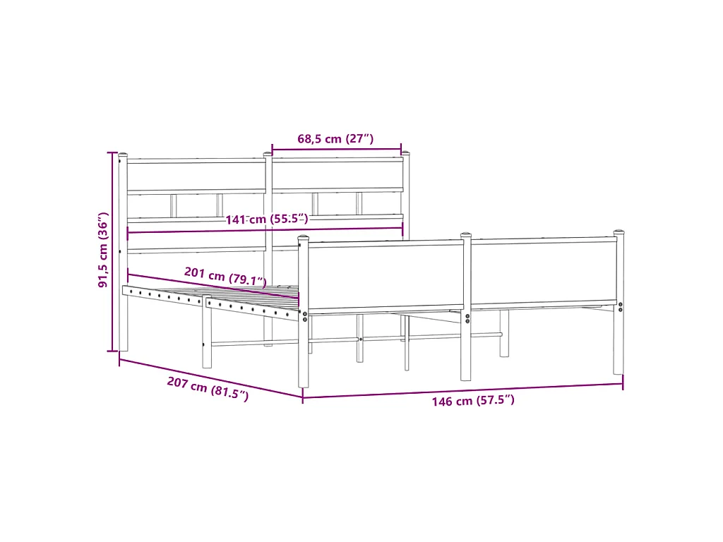 Cadre de lit sans matelas chêne fumé 140x200 cm bois ingénierie
