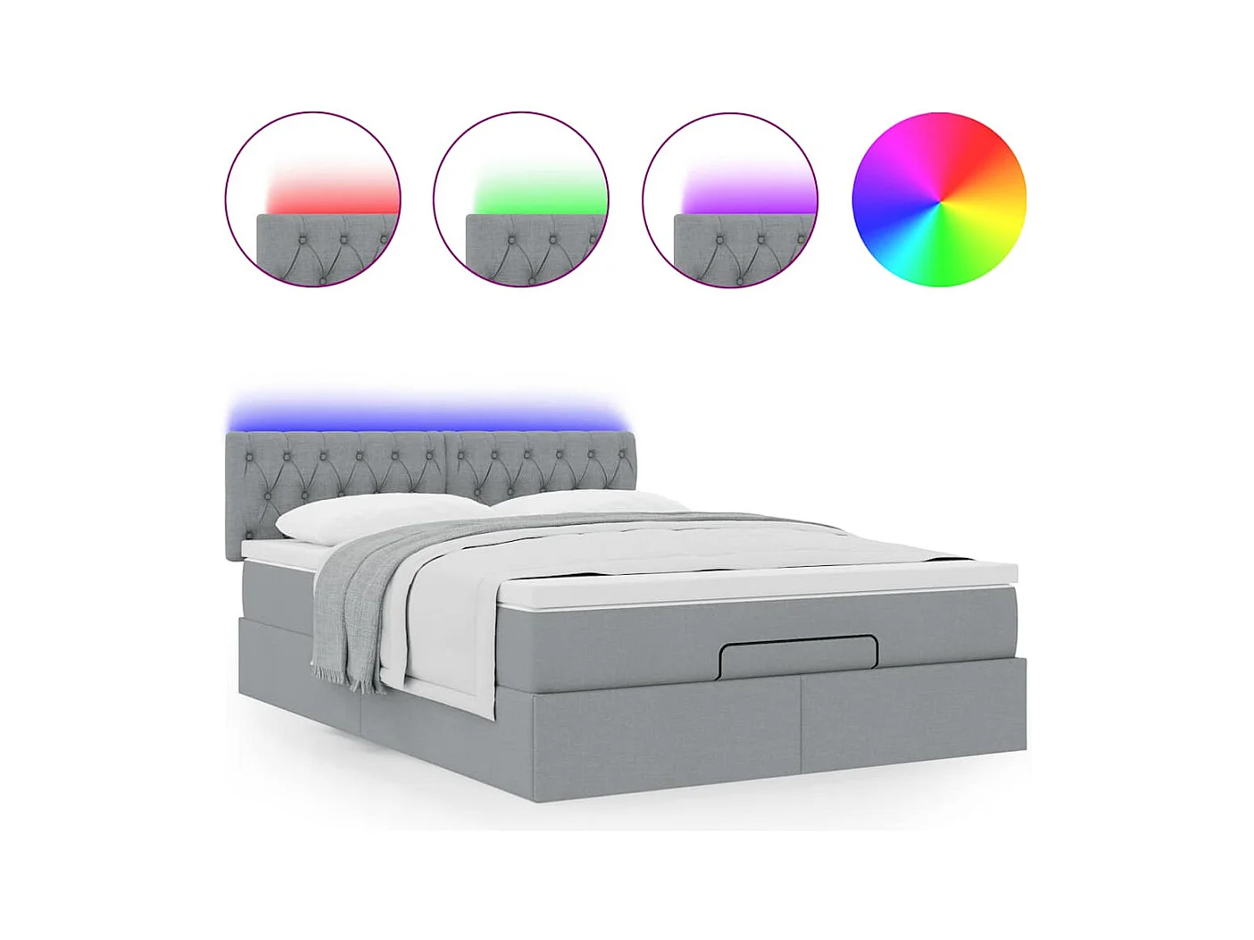 Lit ottoman avec matelas et LED gris clair 140x190 cm tissu