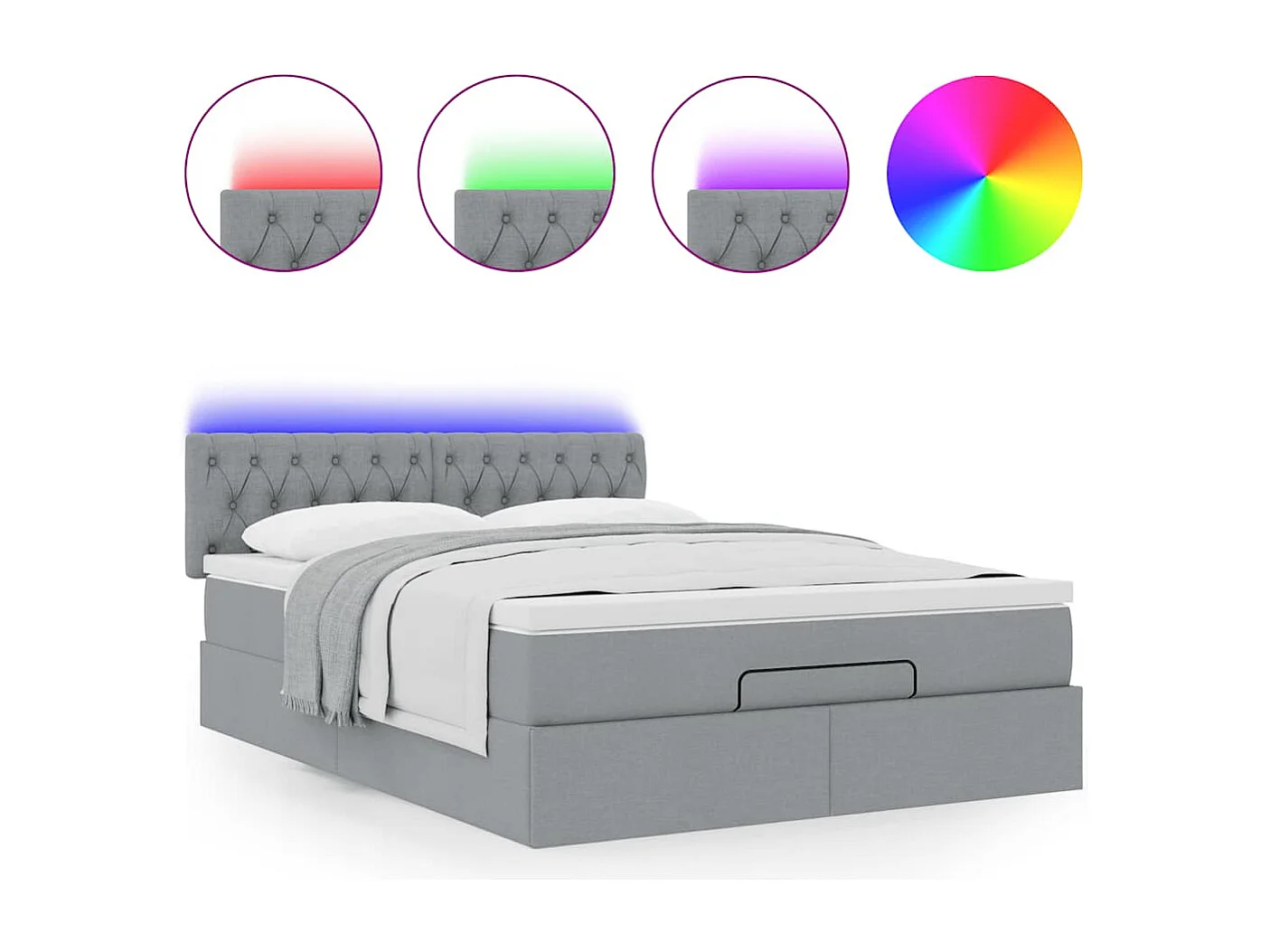 Pouf Letto con Materasso e LED Grigio Chiaro 140x190 cm