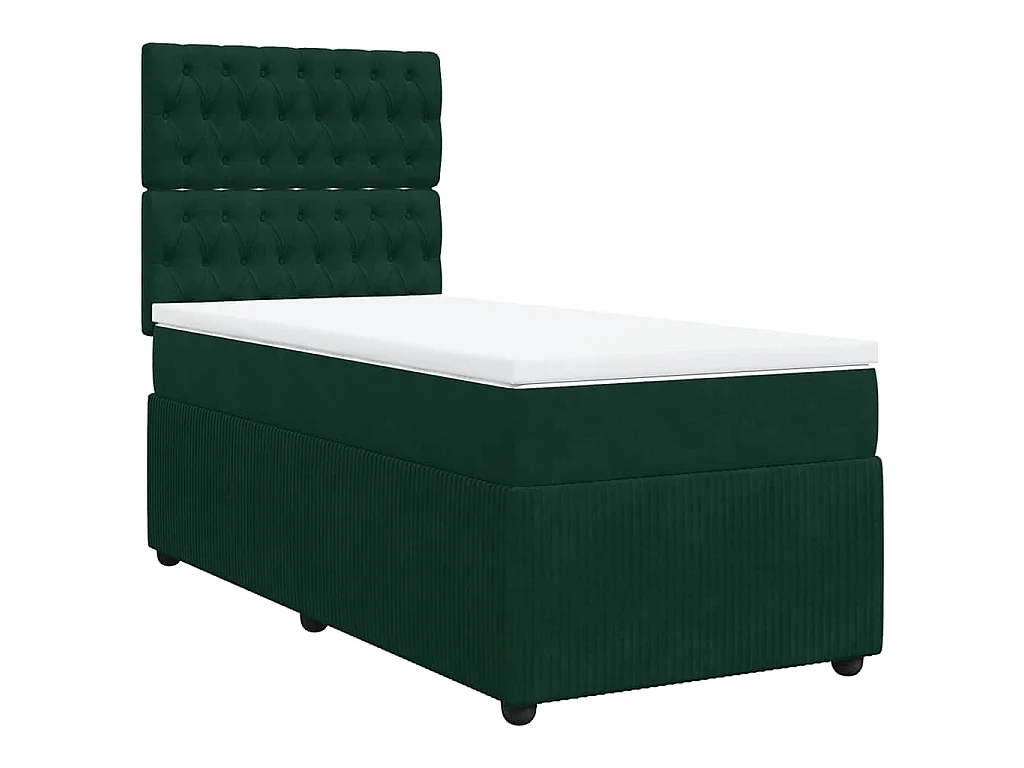 Cama box spring con colchón terciopelo verde oscuro 90x190 cm