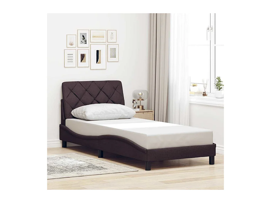 Cadre de lit sans matelas marron foncé 90x200 cm tissu