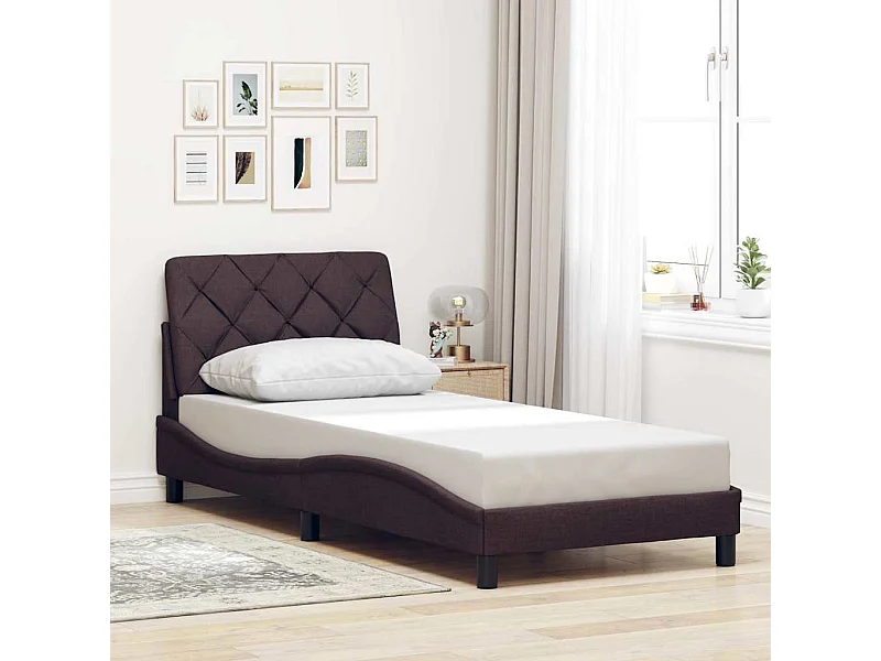 Cadre de lit sans matelas marron foncé 90x200 cm tissu