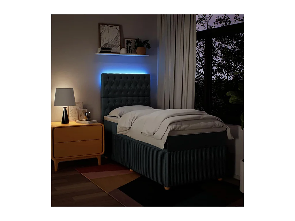 Boxspring met matras stof blauw 90x190 cm