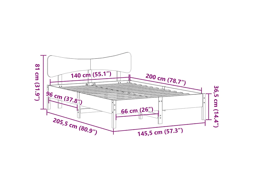 Bedframe zonder matras massief grenenhout wit 140x200 cm