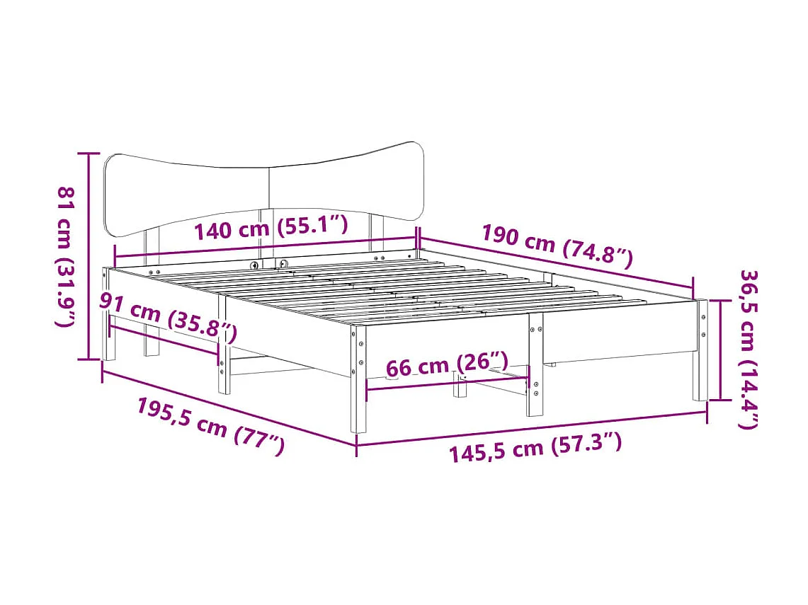 Bedframe zonder matras massief grenenhout wit 140x190 cm