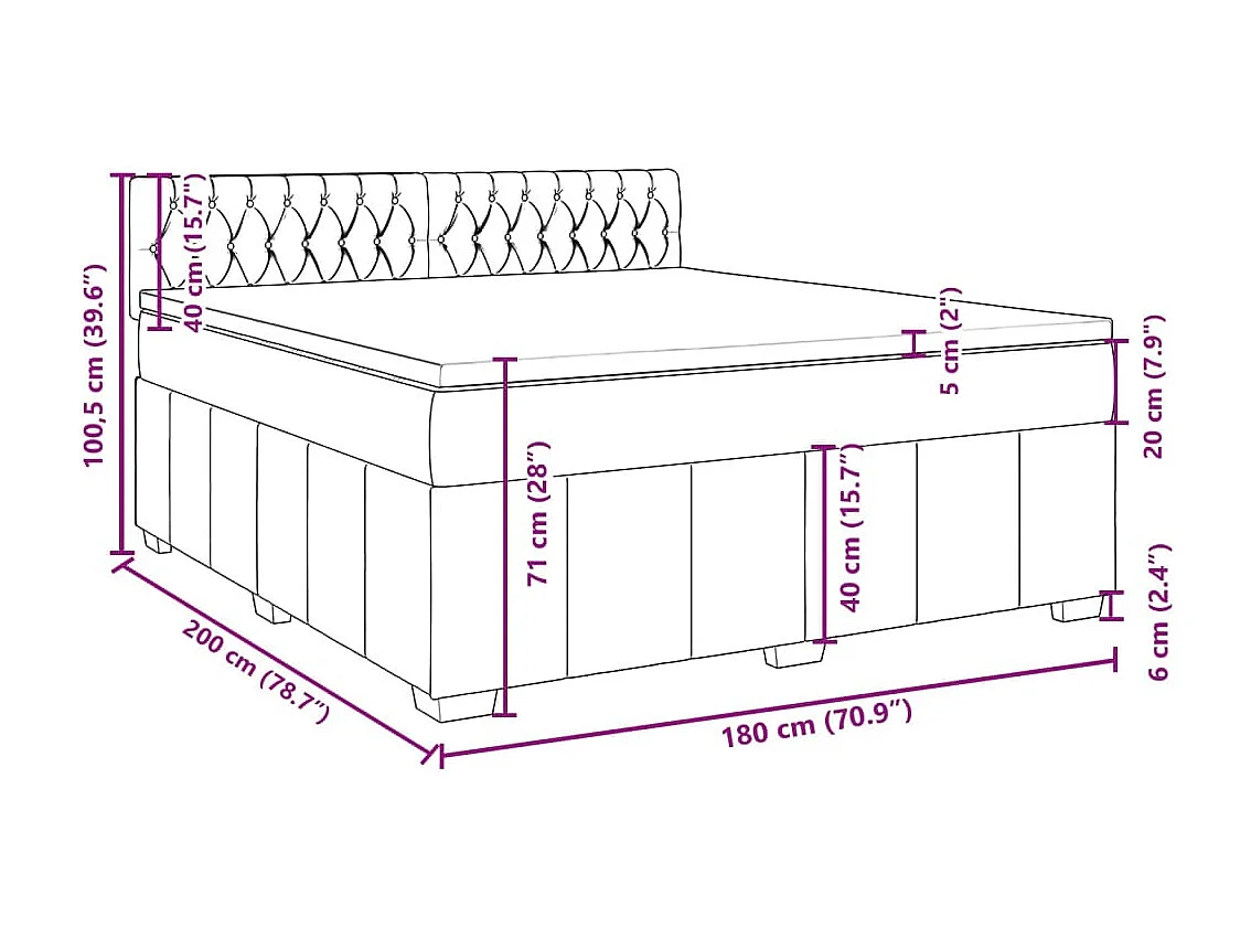 Sommier à lattes de lit avec matelas Gris foncé 180x200cm Tissu