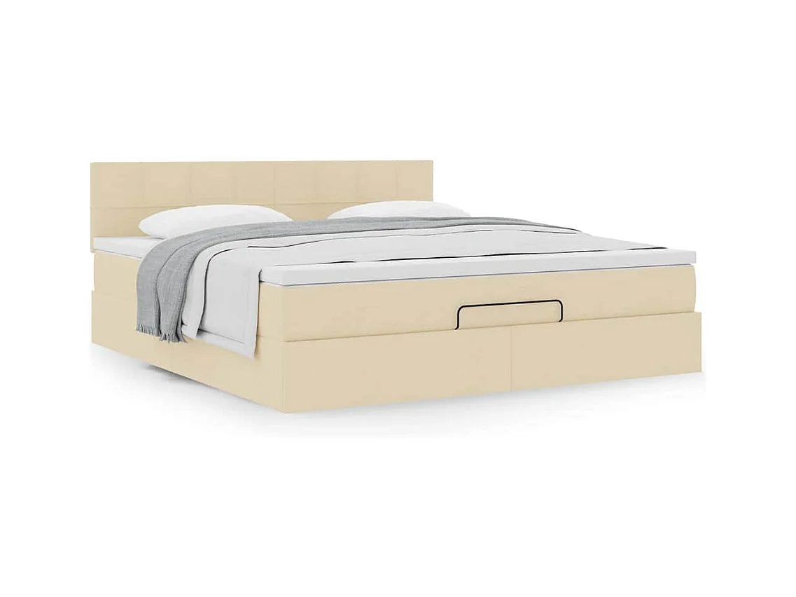 Cadre de lit ottoman avec matelas crème 160x200 cm tissu