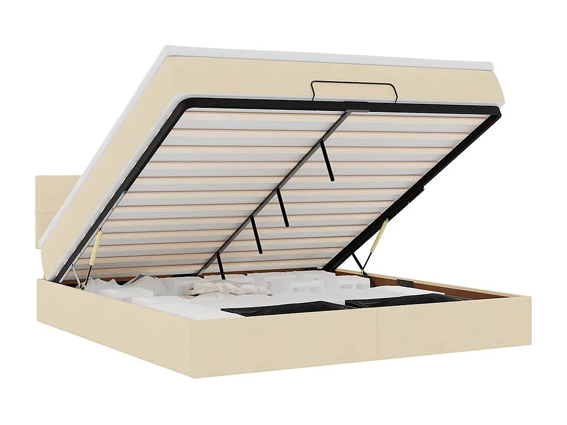 Cadre de lit ottoman avec matelas crème 160x200 cm tissu