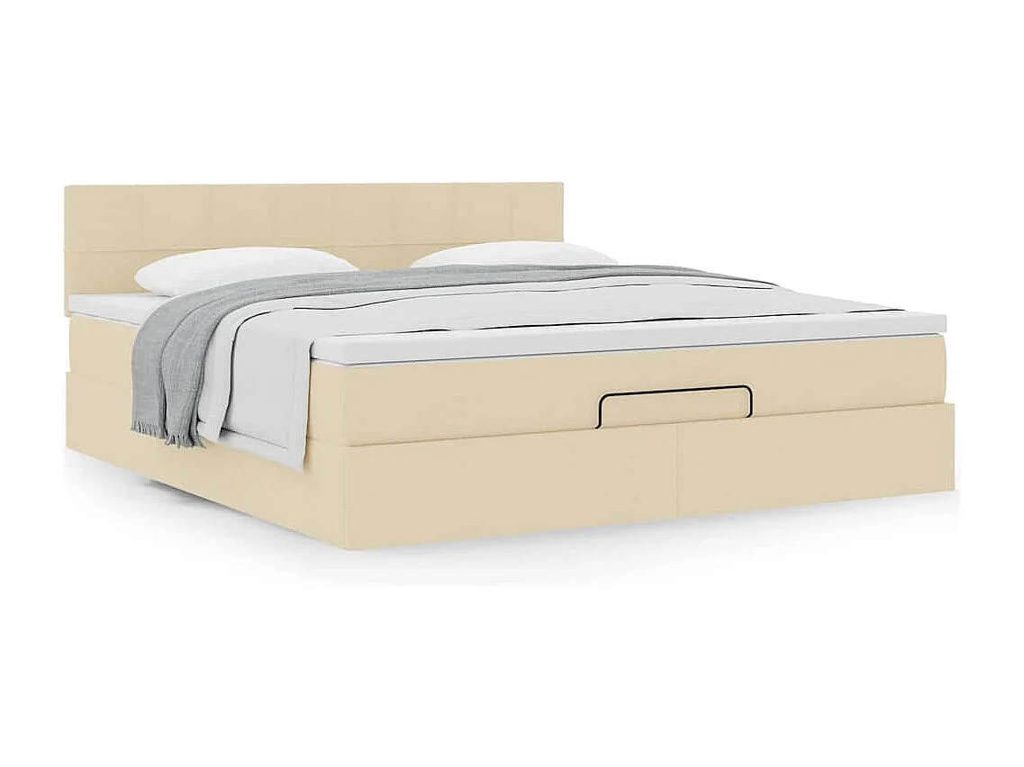 Cadre de lit ottoman avec matelas crème 160x200 cm tissu