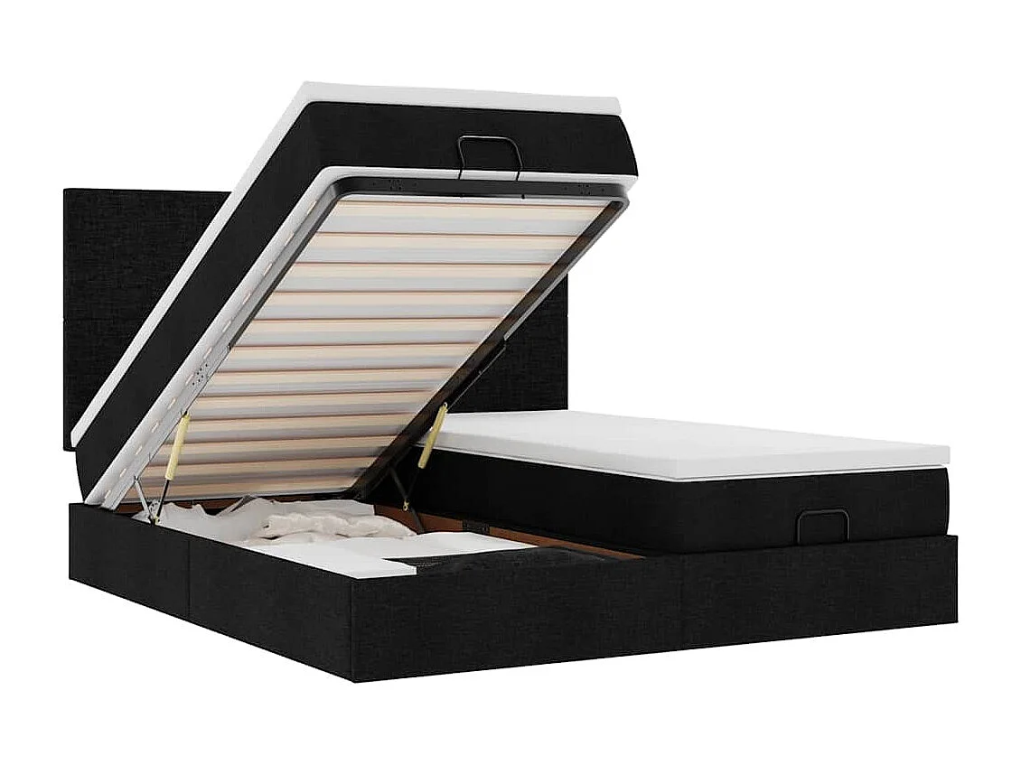 Cadre de lit ottoman avec matelas noir 180x200cm tissu
