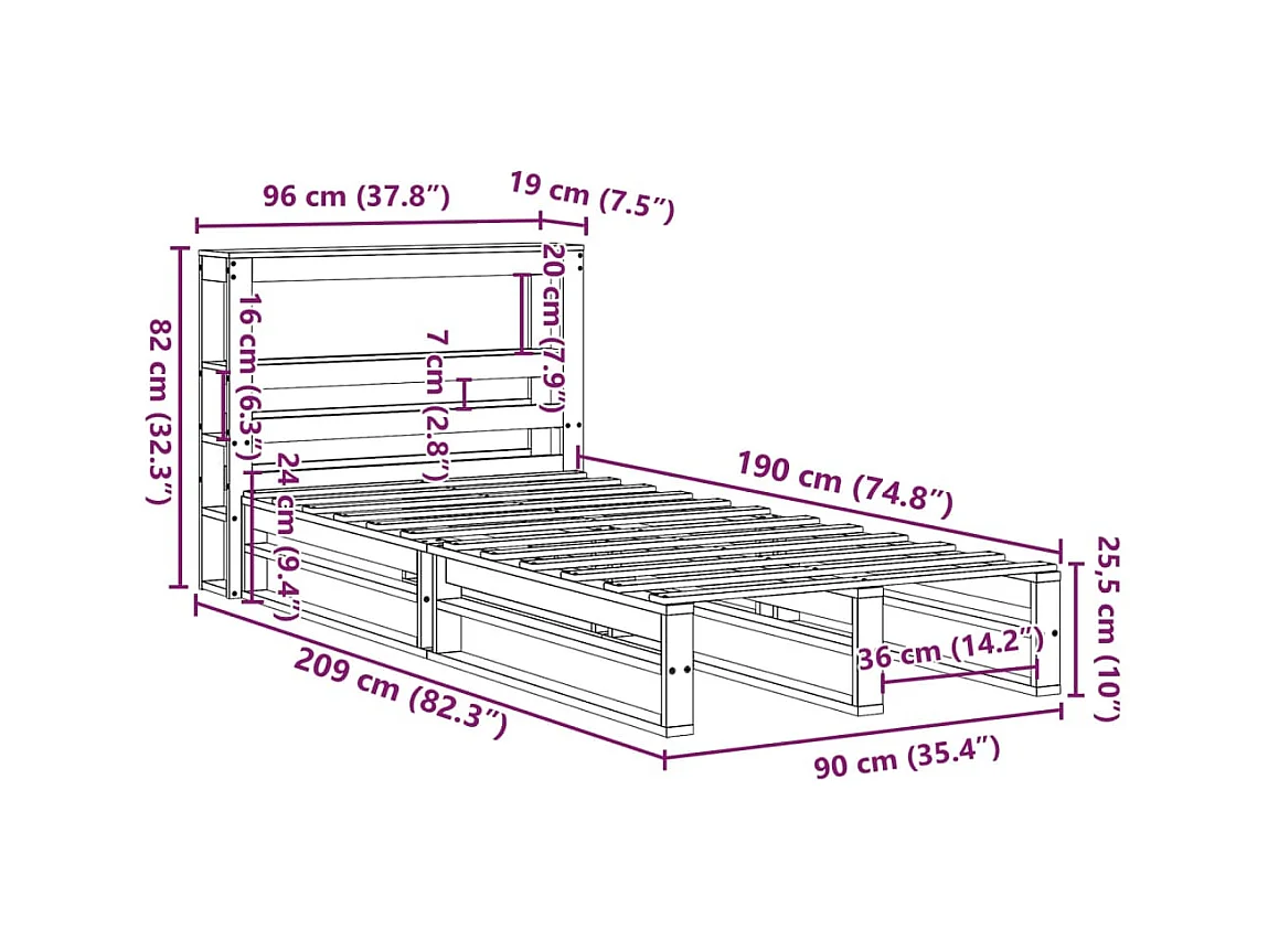 Cadre de lit sans matelas cire marron 90x190 cm bois pin massif