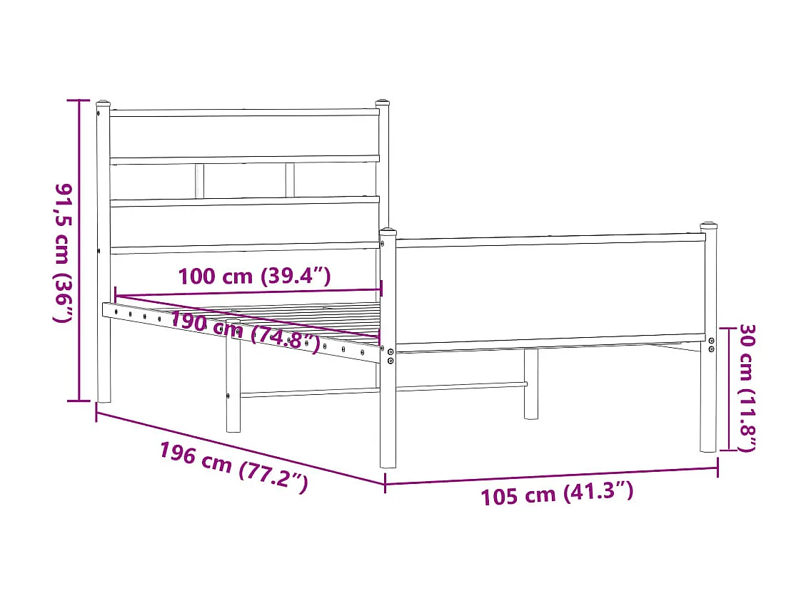 Bettgestell ohne Matratze Braun Eiche 100x190 cm Holzwerkstoff