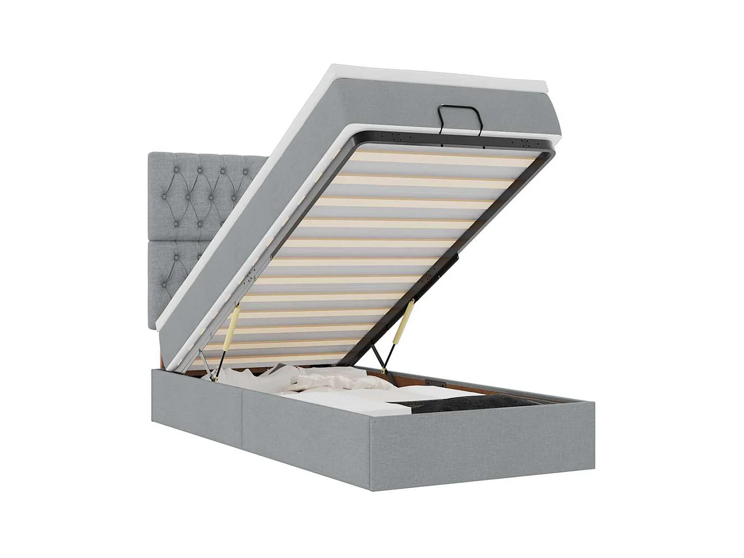 Lit ottoman avec matelas et LED gris clair 90x200 cm tissu