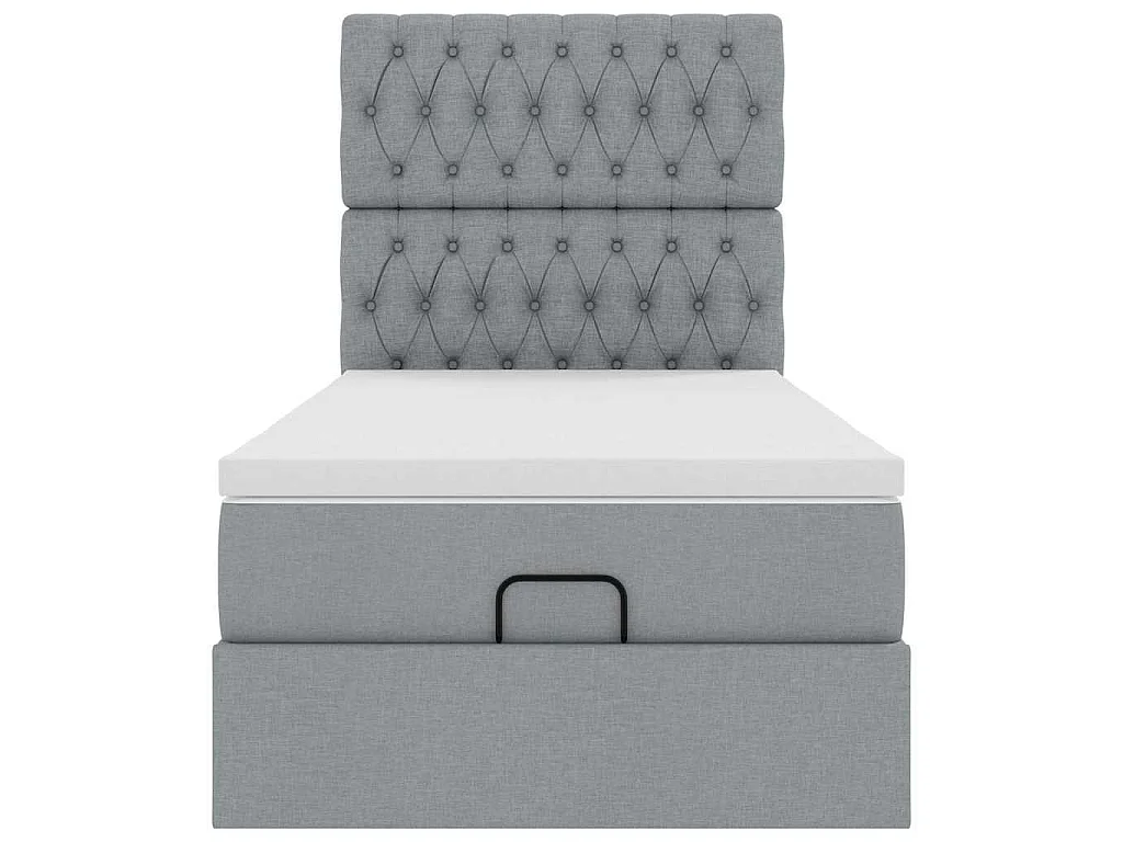 Cama otomana con colchón y LED tela gris claro 90x200 cm