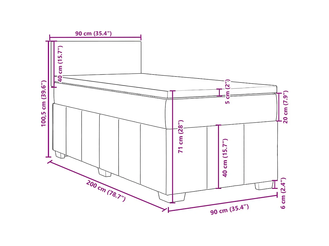 Boxspringbett mit Matratze Dunkelgrau 90x200 cm Stoff