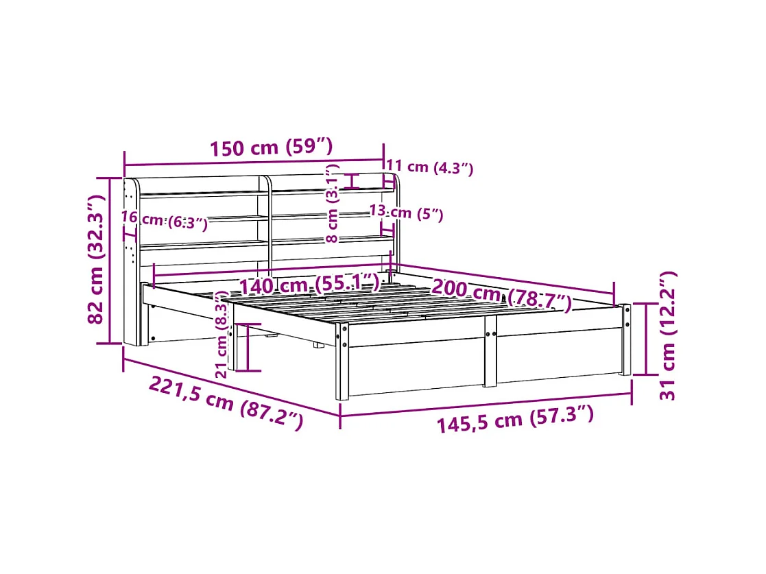 Bedframe met hoofdeinde zonder matras 140x200 cm wit