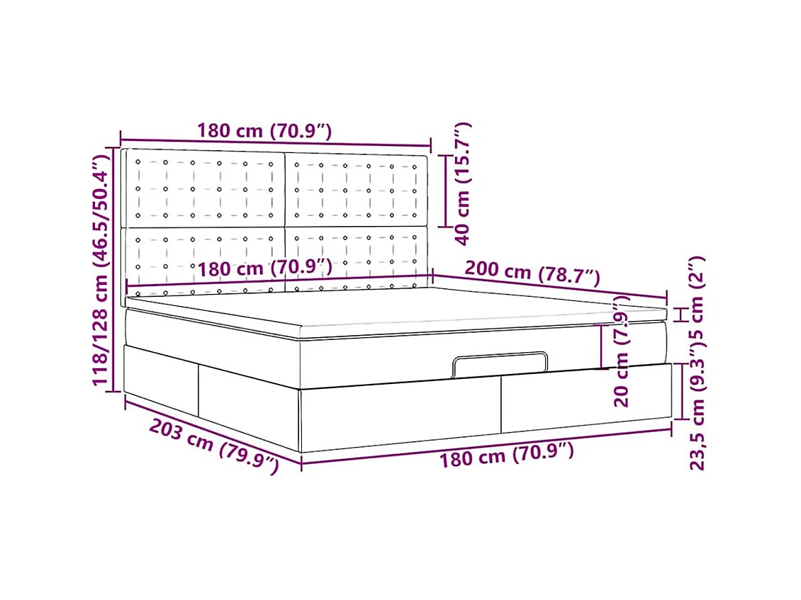 Struttura Letto Pouf con Materassi 180x200 cm Velluto