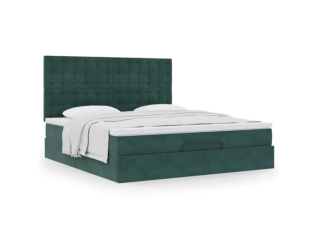 Estrutura de cama otomana com colchão verde escuro veludo