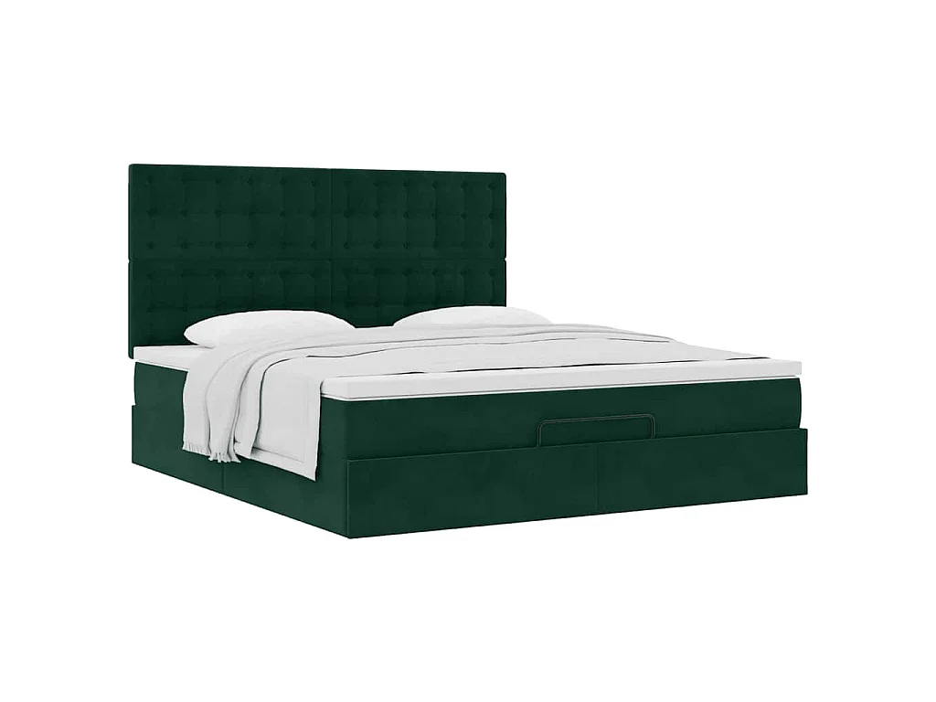 Estrutura de cama otomana com colchão verde escuro veludo