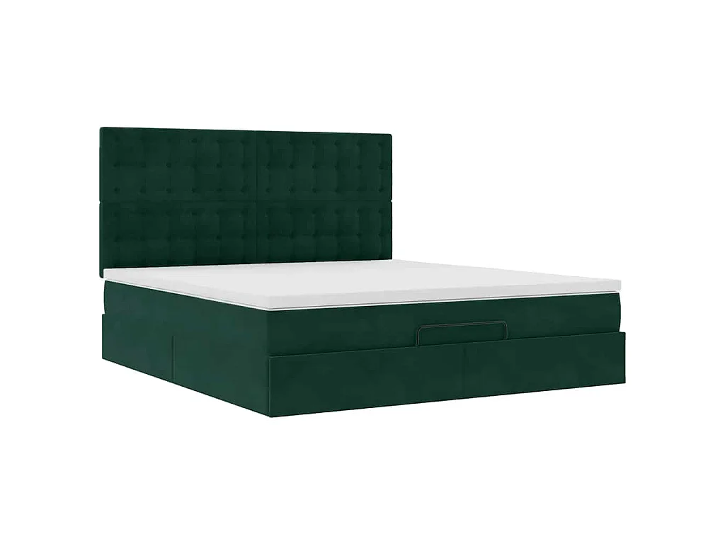 Estrutura de cama otomana com colchão verde escuro veludo