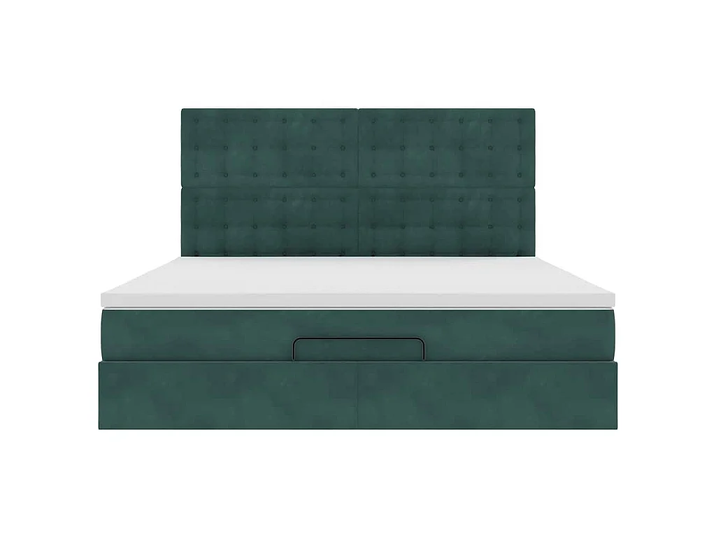 Estrutura de cama otomana com colchão verde escuro veludo