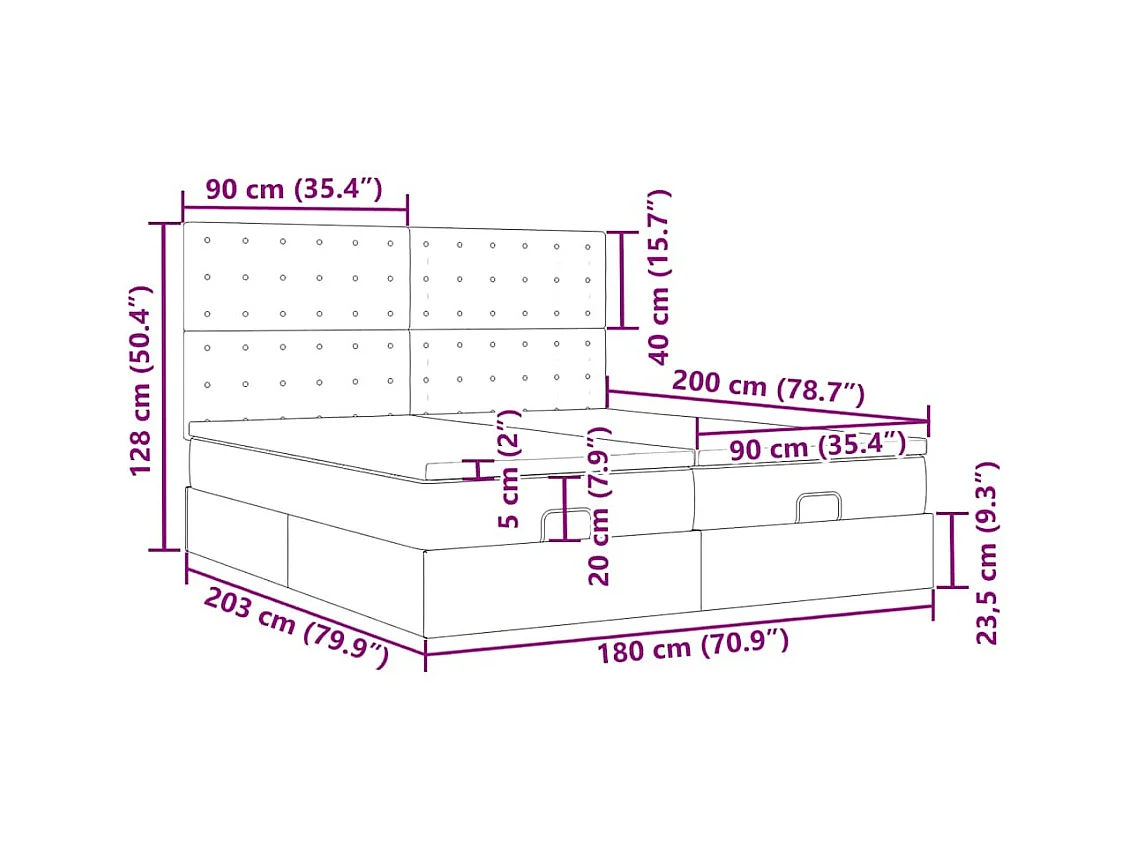 Estrutura de cama otomana com colchões 180x200cm veludo preto
