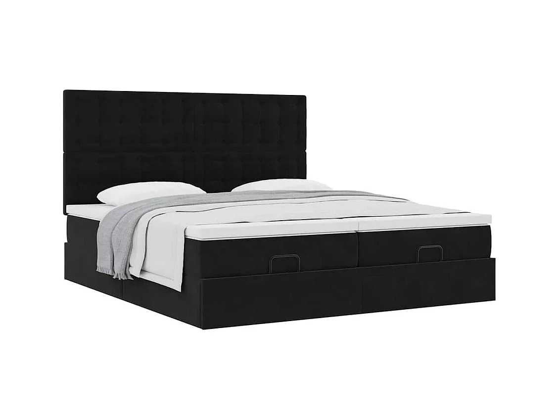 Estrutura de cama otomana com colchões 180x200cm veludo preto